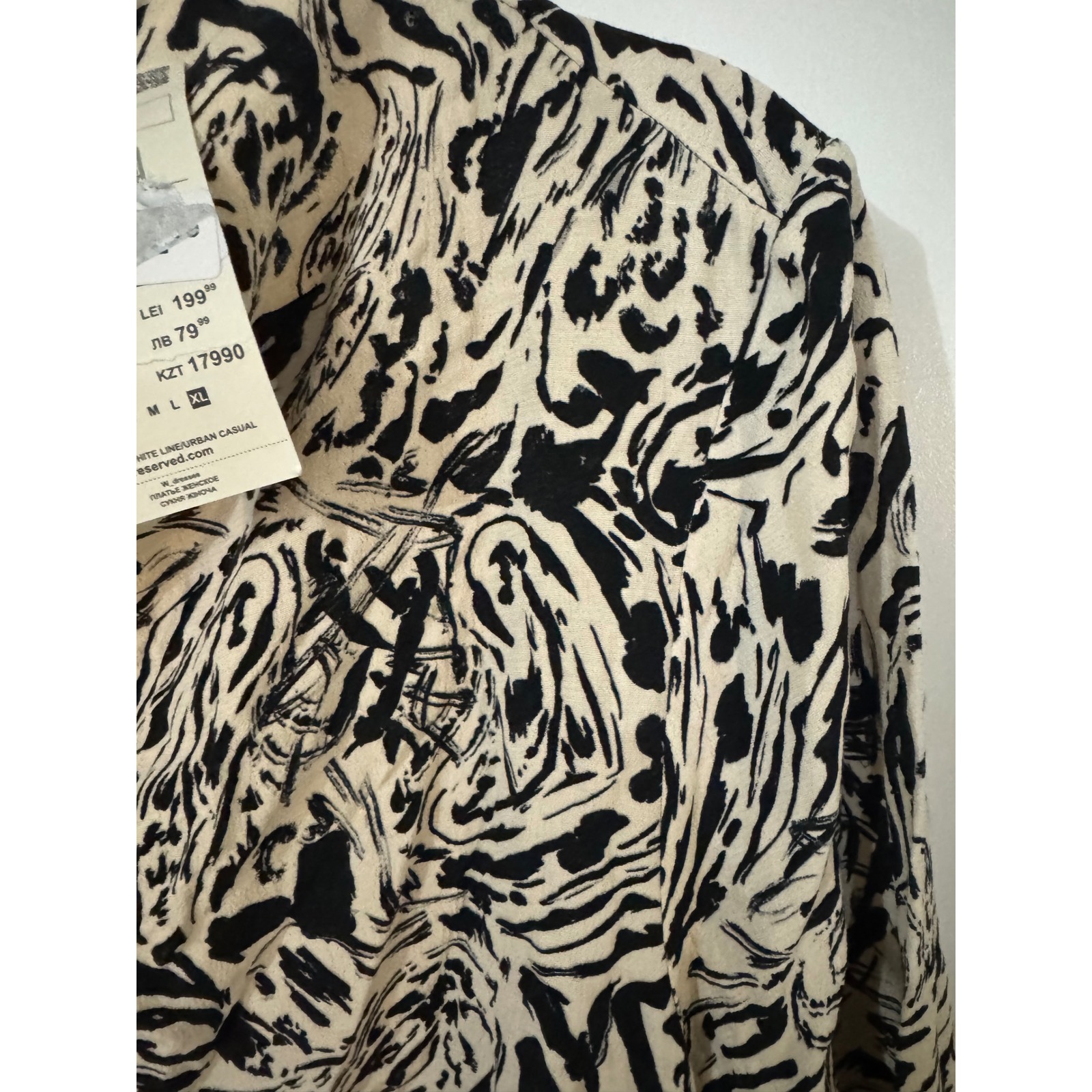 Reserved Nwt Xl Ruched Mock Neck Animal Print Long Sleeve Mini Dress Black — image 3 of 8